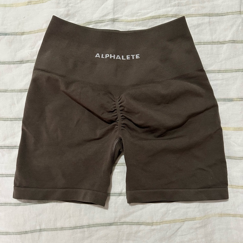Alphalete Brown Bike Shorts with High Waist and Ruching
